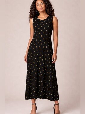 Coldwater Creek Black Maxi Dress with Pineapple Motif